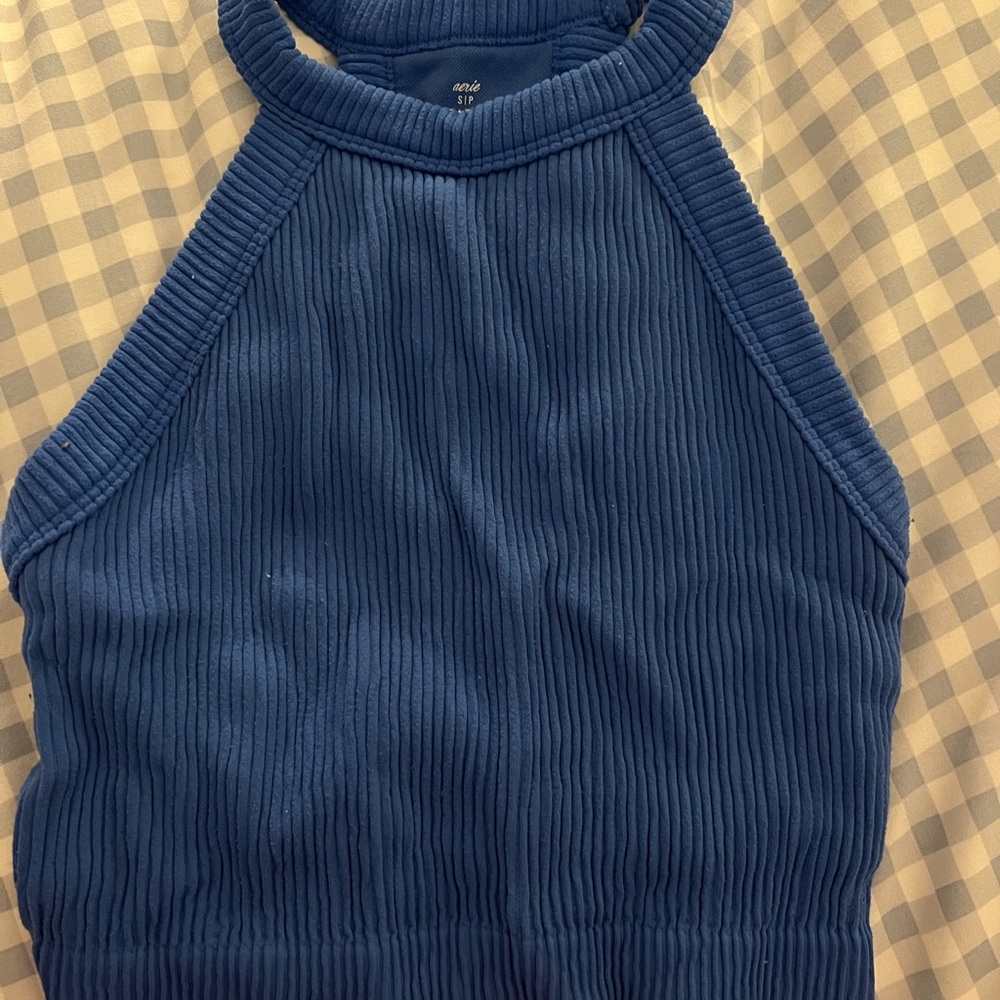 Aerie Blue Ribbed Halter Top